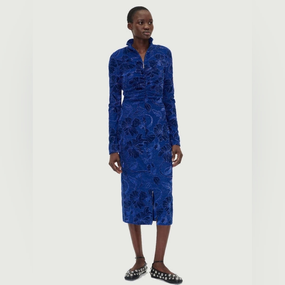 STINE GOYA FINE LINE POPPIES MIDI DRESS